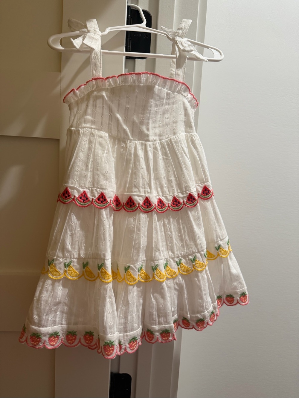C&C California White Sundress with Pink, Yellow and Green Embroidery
